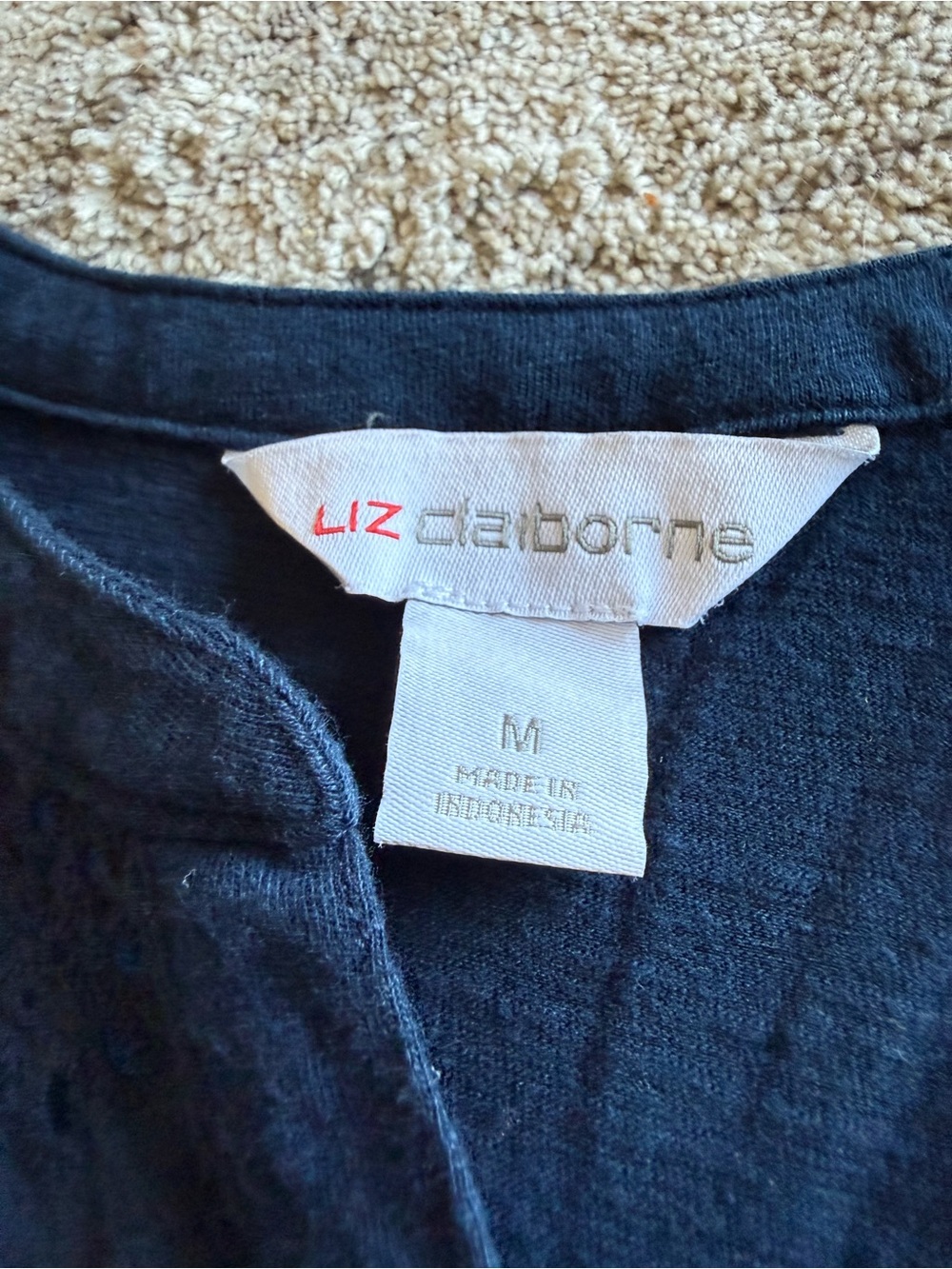 Liz Claiborne Navy Eyelet Yoke Short Sleeve Henley Top - Picture 2 of 3